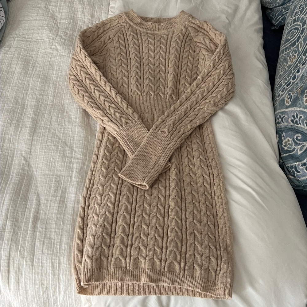 SHEIN Beige Cable Knit Sweater Dress